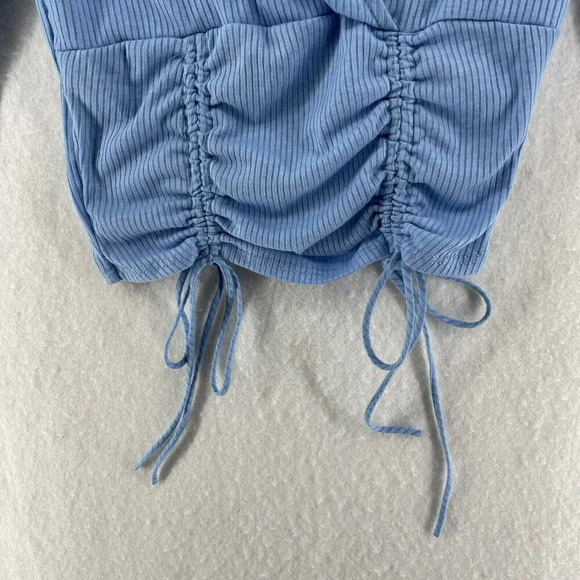Fashion Nova Crop Top Women's Sz M Blue Ribbed Knit Fitted Long Sleeve Stretch - Picture 7 of 10